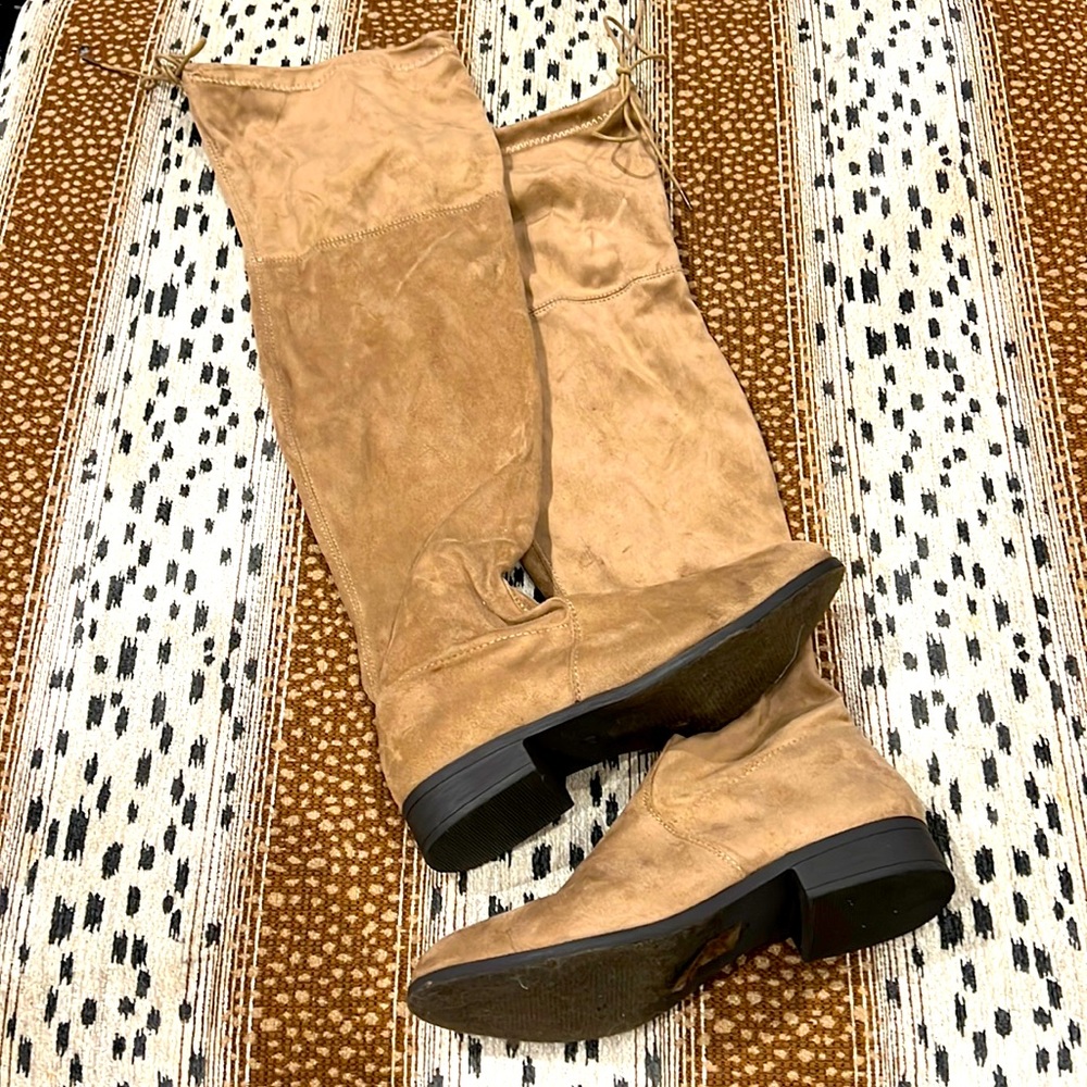 Over knee suede drawstring boots